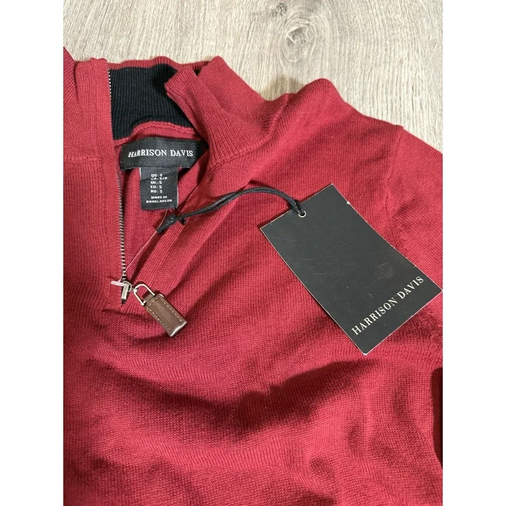 Harrison‎ Davis 1/4 Zip Pullover Sweatshirt Red Men's Size Small 100% Cotton NWT